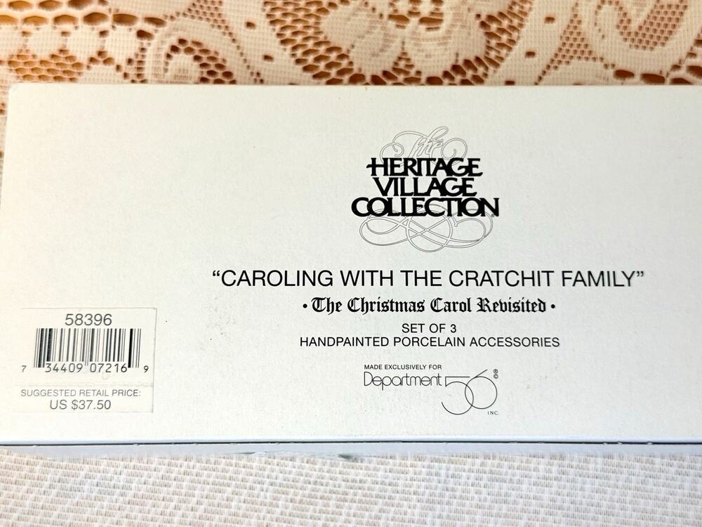 Dept 56 Heritage Village Caroling with Cratchit Family Set of 3 Porcelain